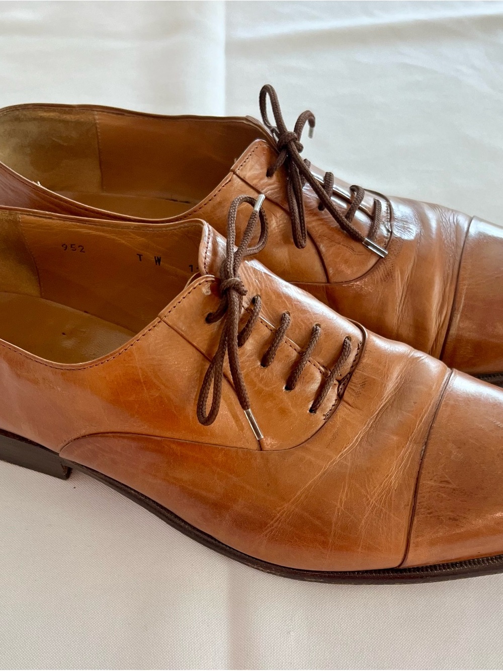 Mario Bruni Cognac Italian Leather Cap-Toe Oxford Dress Shoes Mens 11